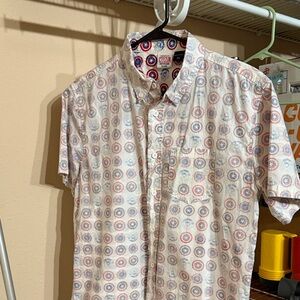 Marvel Men's Captain America Shield Button Down - White and Red